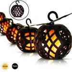8-Pack Solar Rattan Ball Flame String Lights