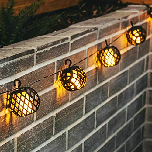 LED Solar Rattan Ball Flame String Lights