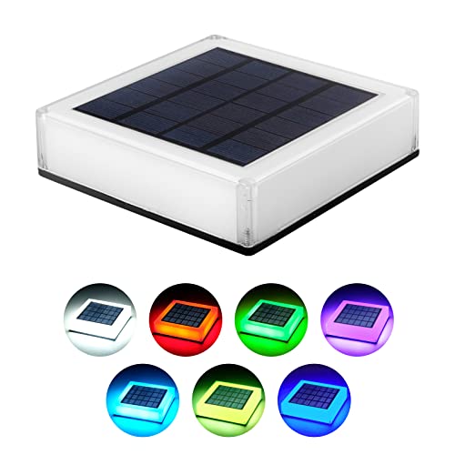ILIKEPOW Solar Lights Outdoor Lighting Colour Changing for Posts, Deck, Fence, Patio, Garden, Pond, Swimming Pool Post Cap Lamp Waterproof RGB Colours
