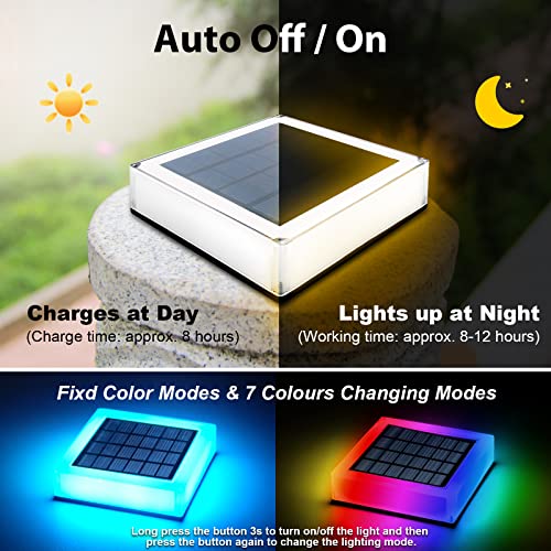 ILIKEPOW Solar Lights Outdoor Lighting Colour Changing for Posts, Deck, Fence, Patio, Garden, Pond, Swimming Pool Post Cap Lamp Waterproof RGB Colours