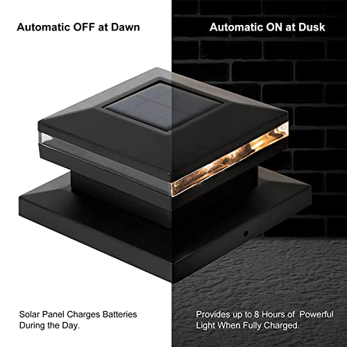 Viewsun 8 Pack Solar Post Lights, Outdoor Fence Post Cap Light Solar Powered Caps for Deck, Patio, Garden Decor, Warm White High Brightness SMD LED Lighting, Lamp Fits for 4x4 or 6x6 Wooden Posts