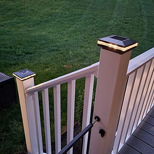 Viewsun 8 Pack Solar Post Lights, Outdoor Fence Post Cap Light Solar Powered Caps for Deck, Patio, Garden Decor, Warm White High Brightness SMD LED Lighting, Lamp Fits for 4x4 or 6x6 Wooden Posts