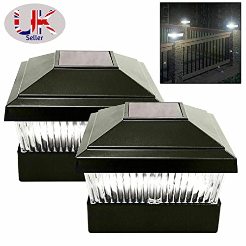 spot on dealz® Solar Fence Lights LED Deck Cap Post Light Outdoor Waterproof Garden 6 LED Solar Powered Stairway Yard Deck Wall Gate Garage Patio 2 Lights