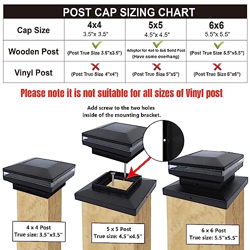 Dynaming 6 Pack Solar Post Lights, Outdoor Decorative Post Cap Light, Solar Powered Black Shell Caps, High Brightness Warm White SMD LED Lighting for Fence Deck Patio, Fit 4x4, 5x5 or 6x6 Wooden Post