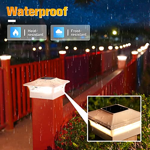 VOLISUN 4x4 6x6 Solar Post Cap Lights,Outdoor Fence Post Cap Lights,2 Modes Bright Vinyl Fence Post Solar Lights White/Black Solar Powered Deck Post Lights for Dock 6Pack Waterproof,Wooden/Vinyl Posts