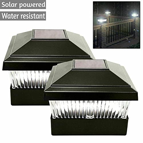 spot on dealz® Solar Fence Lights LED Deck Cap Post Light Outdoor Waterproof Garden 6 LED Solar Powered Stairway Yard Deck Wall Gate Garage Patio 2 Lights