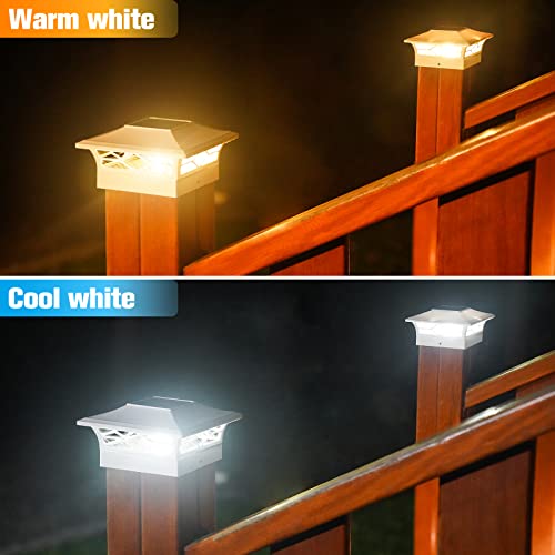 VOLISUN 4x4 6x6 Solar Post Cap Lights,Outdoor Fence Post Cap Lights,2 Modes Bright Vinyl Fence Post Solar Lights White/Black Solar Powered Deck Post Lights for Dock 6Pack Waterproof,Wooden/Vinyl Posts