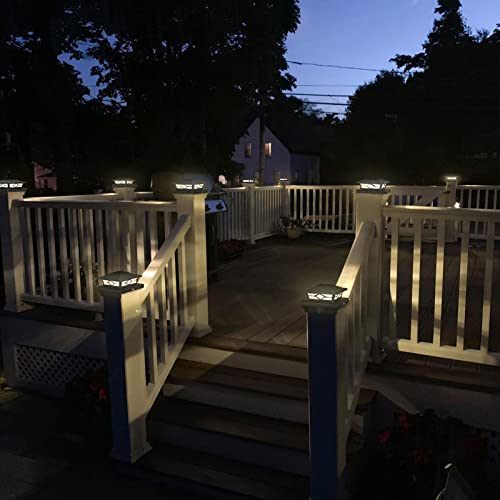 VOLISUN 4x4 6x6 Solar Post Cap Lights,Outdoor Fence Post Cap Lights,2 Modes Bright Vinyl Fence Post Solar Lights White/Black Solar Powered Deck Post Lights for Dock 6Pack Waterproof,Wooden/Vinyl Posts