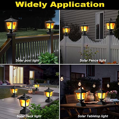 Solar Post Light,Outdoor Post Cap Light Flickering Flame Light for Fence, 4 x 4 Led Waterproof Deck Lamp Post Top Solar Powered Light for Pathway Garden Patio Yard Landscape Decoration, Black (2 pack)