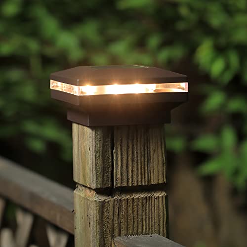 Dynaming 6 Pack Solar Post Lights, Outdoor Decorative Post Cap Light, Solar Powered Black Shell Caps, High Brightness Warm White SMD LED Lighting for Fence Deck Patio, Fit 4x4, 5x5 or 6x6 Wooden Post