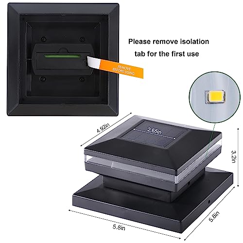 Dynaming 6 Pack Solar Post Lights, Outdoor Decorative Post Cap Light, Solar Powered Black Shell Caps, High Brightness Warm White SMD LED Lighting for Fence Deck Patio, Fit 4x4, 5x5 or 6x6 Wooden Post