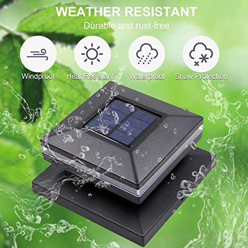 Dynaming 6 Pack Solar Post Lights, Outdoor Decorative Post Cap Light, Solar Powered Black Shell Caps, High Brightness Warm White SMD LED Lighting for Fence Deck Patio, Fit 4x4, 5x5 or 6x6 Wooden Post