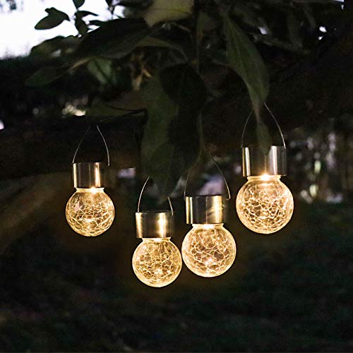 Crackle Globe Hanging Solar Lights - 4 Pack
