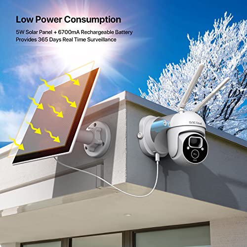 SV3C Wireless Solar Camera Outdoor, 2K PTZ WiFi Security Cameras, Pan Tilt Outside Battery Camera with Spotlight, PIR Motion Detection, Color Night Vision, 2-Way Audio, Alexa, Cloud & SD Card Storage