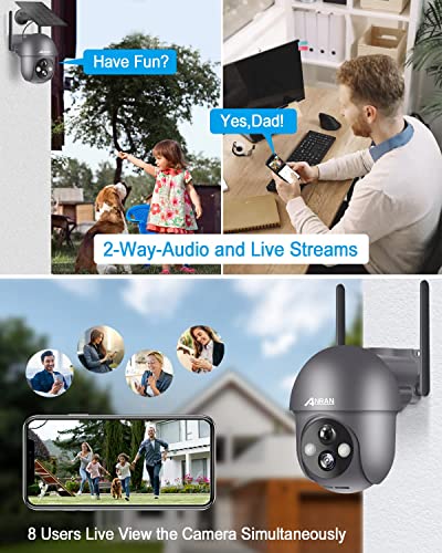 ANRAN 2K Security Camera Outdoor Wireless with 360° View, Solar Security Camera Outdoor with Smart Siren, Spotlights, Human Detection, 2-Way Audio, Color Night Vision, Work with Alexa, Q01 Grey