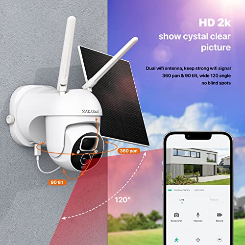 SV3C Wireless Solar Camera Outdoor, 2K PTZ WiFi Security Cameras, Pan Tilt Outside Battery Camera with Spotlight, PIR Motion Detection, Color Night Vision, 2-Way Audio, Alexa, Cloud & SD Card Storage