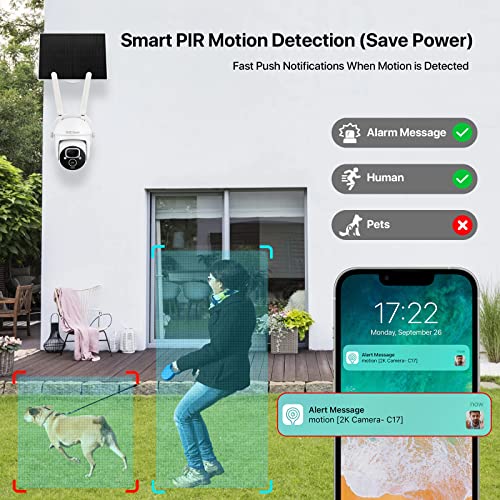SV3C Wireless Solar Camera Outdoor, 2K PTZ WiFi Security Cameras, Pan Tilt Outside Battery Camera with Spotlight, PIR Motion Detection, Color Night Vision, 2-Way Audio, Alexa, Cloud & SD Card Storage