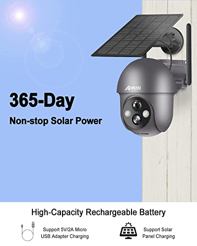 ANRAN 2K Security Camera Outdoor Wireless with 360° View, Solar Security Camera Outdoor with Smart Siren, Spotlights, Human Detection, 2-Way Audio, Color Night Vision, Work with Alexa, Q01 Grey