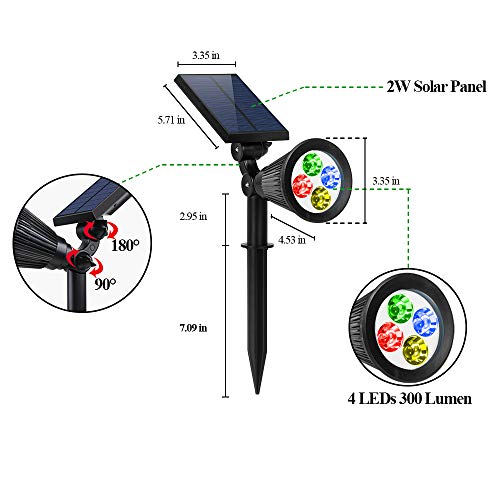 2 Pack Colored Solar Spotlights with Sensor