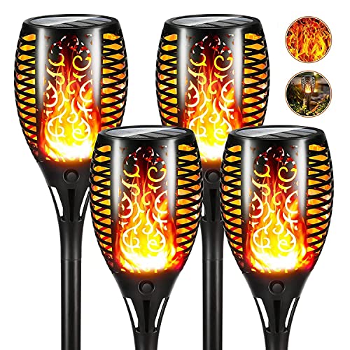 Solar Lights Garden Torch Lights 4 Pack, IP65 Waterproof Flickering Flame Solar Dancing Flame Landscape Decoration Lighting Dusk to Dawn Outdoor Pathway Light for Garden Patio Decor Driveway