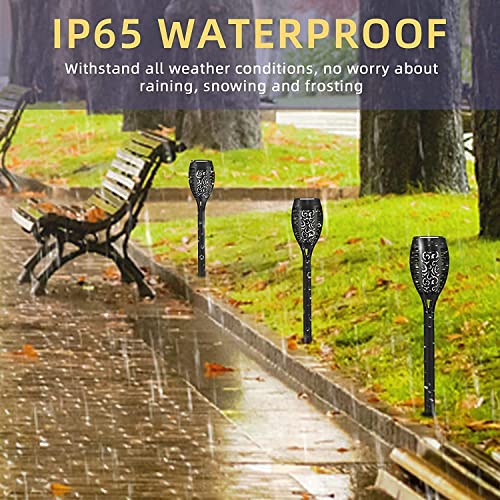 Solar Lights Garden Torch Lights 4 Pack, IP65 Waterproof Flickering Flame Solar Dancing Flame Landscape Decoration Lighting Dusk to Dawn Outdoor Pathway Light for Garden Patio Decor Driveway