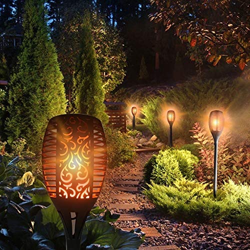 Solar Lights Garden Torch Lights 4 Pack, IP65 Waterproof Flickering Flame Solar Dancing Flame Landscape Decoration Lighting Dusk to Dawn Outdoor Pathway Light for Garden Patio Decor Driveway
