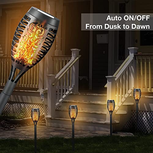 Solar Lights Garden Torch Lights 4 Pack, IP65 Waterproof Flickering Flame Solar Dancing Flame Landscape Decoration Lighting Dusk to Dawn Outdoor Pathway Light for Garden Patio Decor Driveway