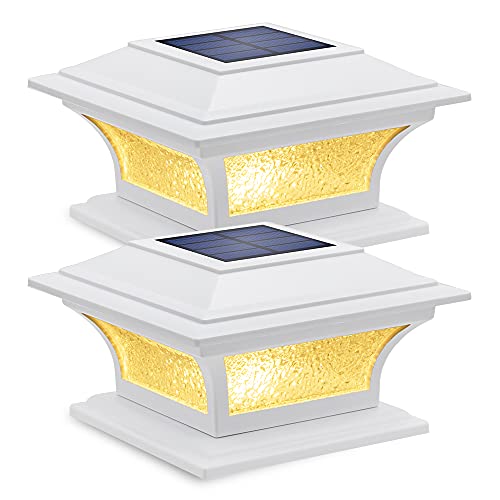Siedinlar Solar Post Lights Garden Lights Glass 2 Modes LED Light Waterproof Decorations for 4x4 5x5 6x6 Inch Posts Fence Cap Garden Deck Patio Black (2 Pack)