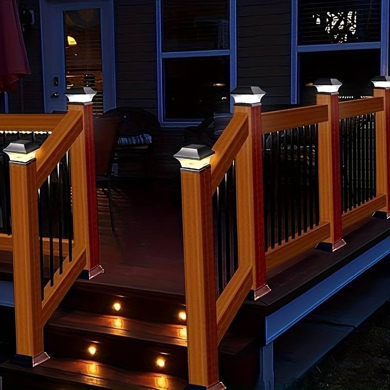 Rheme Solar 4 Pack Post Lights Outdoor Glass LED Fence Cap Light 2 Modes for 4x4 5x5 6x6 Posts Deck Patio Garden Decoration