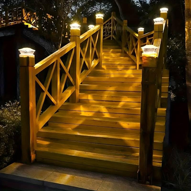 Rheme Solar 4 Pack Post Lights Outdoor Glass LED Fence Cap Light 2 Modes for 4x4 5x5 6x6 Posts Deck Patio Garden Decoration