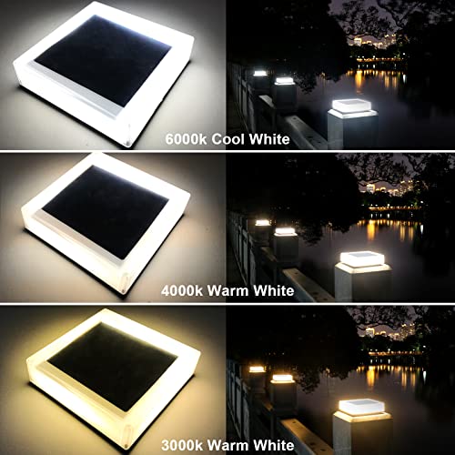 ILIKEPOW 2pcs Solar Lights Outdoor for Posts, Deck, Fence, Patio, Garden Post Cap Lamp Waterproof Lighting Colour Temperature Adjustable 3000K, 4000K, 6000K