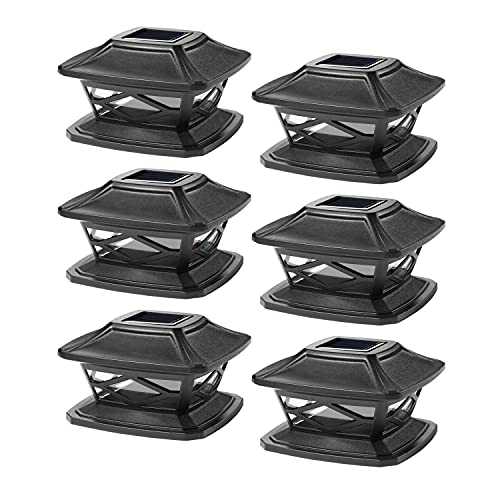 TWINSLUXES Solar Post Lights Outdoor 2 Modes Waterproof LED Solar Fence Cap Light for 4x4 5x5 and 6x6 Post in Patio,Deck Walkway and Garden Decoration.(6PACK)