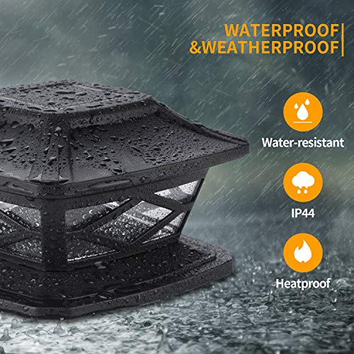 TWINSLUXES Solar Post Lights Outdoor 2 Modes Waterproof LED Solar Fence Cap Light for 4x4 5x5 and 6x6 Post in Patio,Deck Walkway and Garden Decoration.(6PACK)