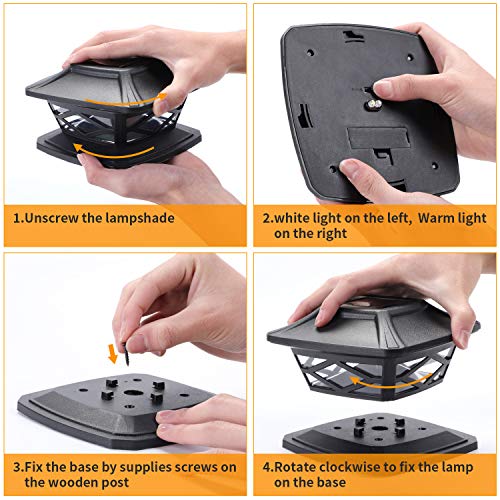 TWINSLUXES Solar Post Lights Outdoor 2 Modes Waterproof LED Solar Fence Cap Light for 4x4 5x5 and 6x6 Post in Patio,Deck Walkway and Garden Decoration.(6PACK)