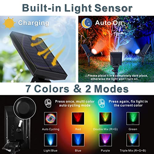 2-Pack Multicolor Solar Spotlights for Garden