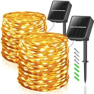Solar LED String Lights, 2 Pack, 200 LEDs, Warm White
