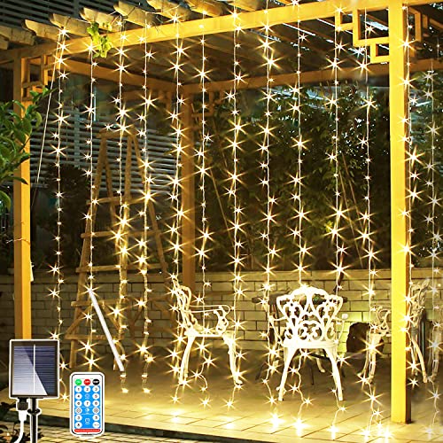 300 LED Solar Curtain Fairy Lights - Warm White