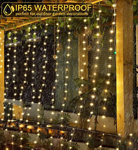300 LED Solar Curtain Fairy Lights - Warm White