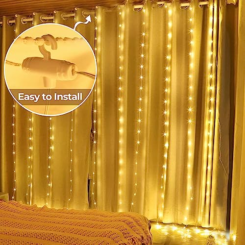 300 LED Solar Curtain Fairy Lights - Warm White