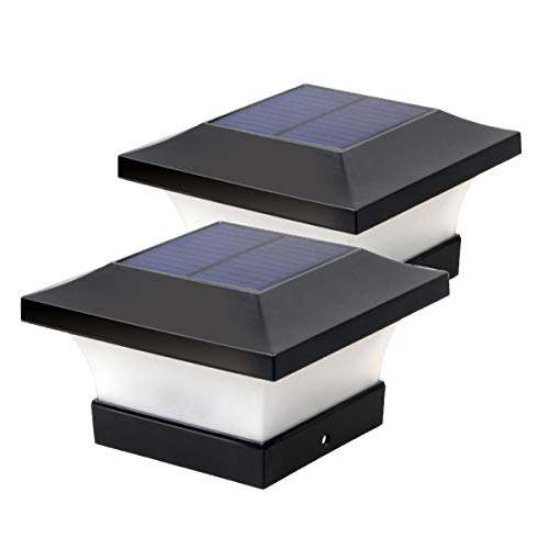 Solar LED Post Lights Waterproof Garden Outdoor Post Cap Lamp for 4x4 Wooden Posts, Deck, Fence, Daylight White 6000K 2pcs