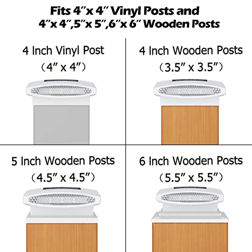 Siedinlar Solar Post Cap Lights Outdoor, 2 Modes 24 LED Solar Powered Fence Deck Light for 4x4 5x5 6x6 Posts Garden Patio Decoration Warm White & Cool White, White (2 Pack)