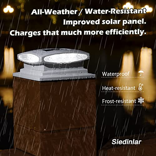 Siedinlar Solar Post Cap Lights Outdoor, 2 Modes 24 LED Solar Powered Fence Deck Light for 4x4 5x5 6x6 Posts Garden Patio Decoration Warm White & Cool White, White (2 Pack)