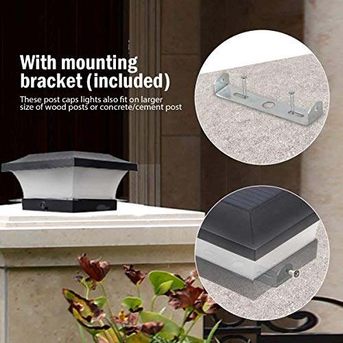 Solar LED Post Lights Waterproof Garden Outdoor Post Cap Lamp for 4x4 Wooden Posts, Deck, Fence, Daylight White 6000K 2pcs