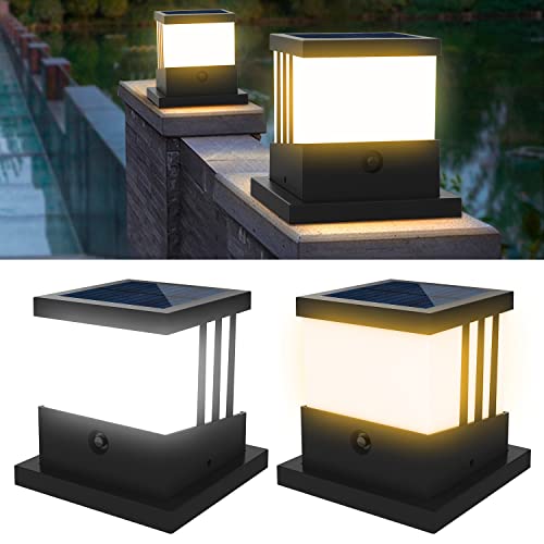 NATPOW Solar Post Lights Solar Lights Outdoor Garden Post Cap Lamp with 3 Modes LED Light Waterproof for Wooden Posts, Park Squares, Courtyards, Corridors, Fence, Gardens 4 Packs(Black)