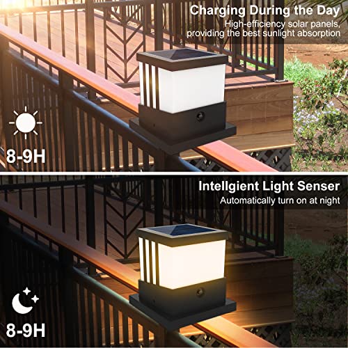 NATPOW Solar Post Lights Solar Lights Outdoor Garden Post Cap Lamp with 3 Modes LED Light Waterproof for Wooden Posts, Park Squares, Courtyards, Corridors, Fence, Gardens 4 Packs(Black)
