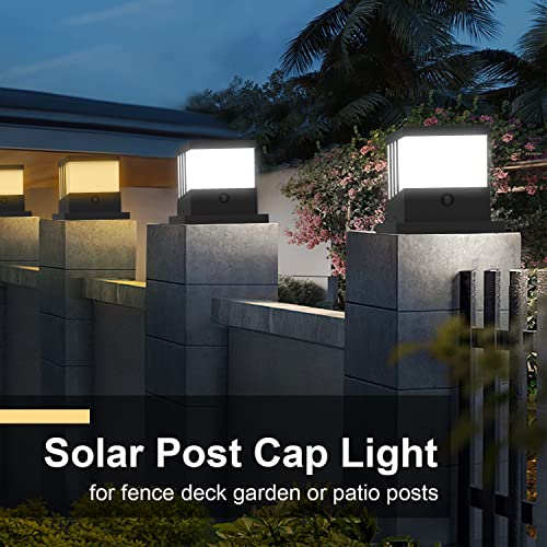 NATPOW Solar Post Lights Solar Lights Outdoor Garden Post Cap Lamp with 3 Modes LED Light Waterproof for Wooden Posts, Park Squares, Courtyards, Corridors, Fence, Gardens 4 Packs(Black)
