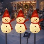 3 LED Snowman Solar Garden Pathway Lights