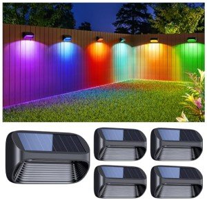 BUCASA Solar Fence Lights – 4 Pack Multi-Color