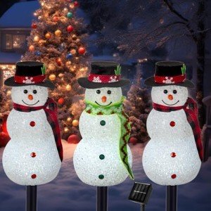 Set of 3 Solar Snowman Garden Lights