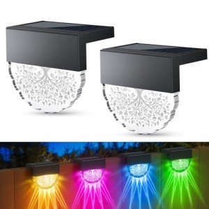 Solar Garden Fence Lights, 2-Pack with 3 Modes